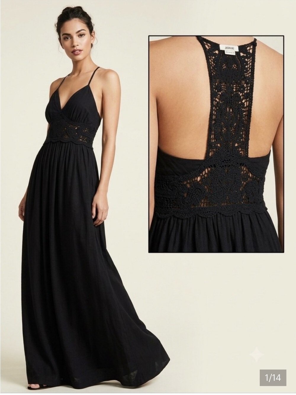 Jason Wu Black linen Crochet-WaistDress